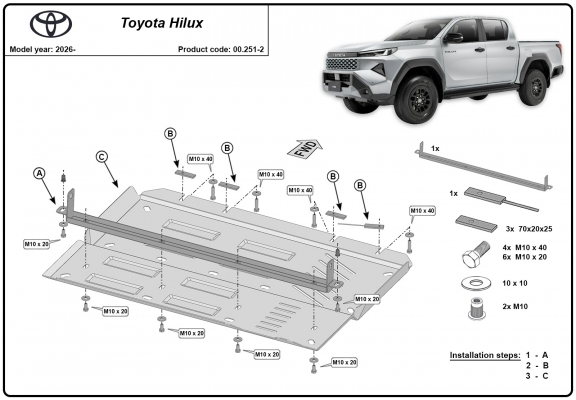 Acél differenciálmű, részecskeszűrő védőlemez Toyota Hilux