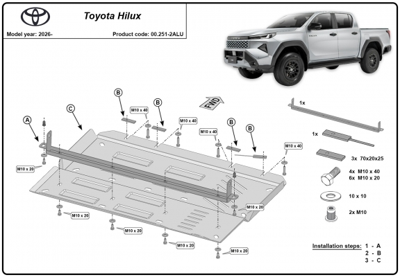 Alumínium differenciálmű, osztómű védőlemez Toyota Hilux