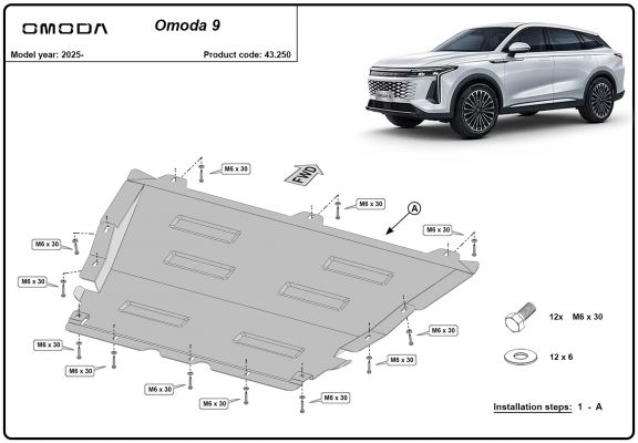 Acél motor, hűtő védőlemez Omoda 9