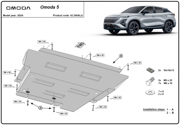 Alumínium motor, sebességváltó, hűtő, első lökhárító védőlemez Omoda 5