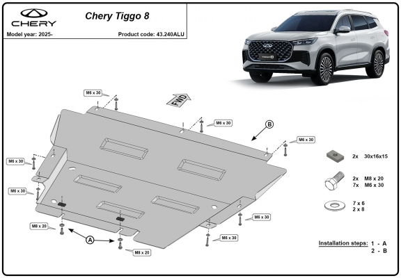 Alumínium motor, sebességváltó, hűtő, első lökhárító védőlemez Chery Tiggo 8