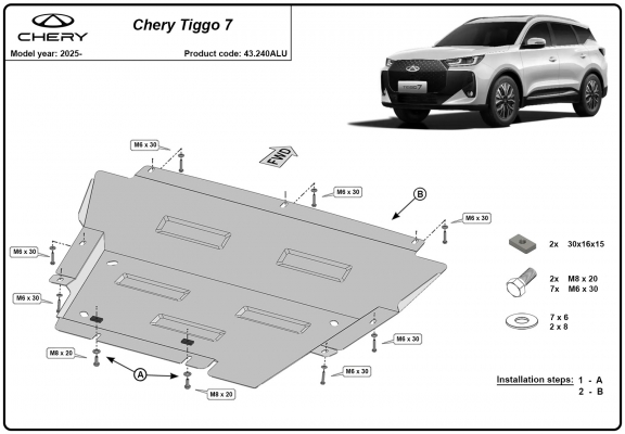 Alumínium motor, sebességváltó, hűtő, első lökhárító védőlemez Chery Tiggo 7