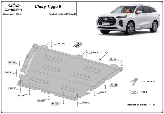 Alumínium motor, sebességváltó, hűtő, első lökhárító védőlemez Chery Tiggo 9