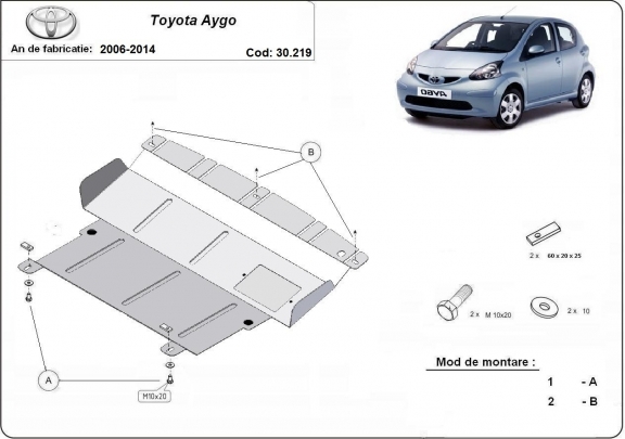 Acél motor, sebességváltó, hűtő, első lökhárító védőlemez Toyota Aygo AB10
