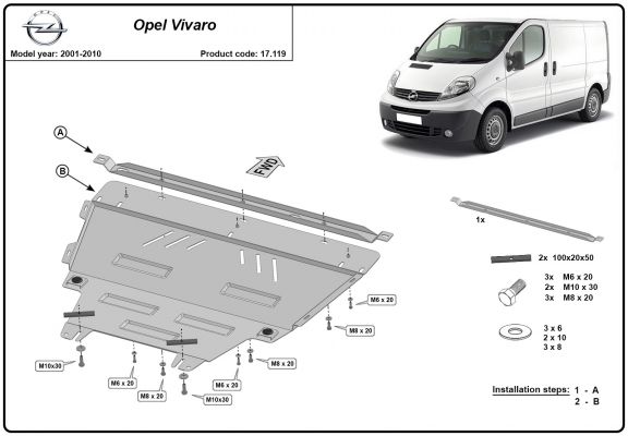 Acél motor, kapcsolószekrény, hűtő védőlemez Opel Vivaro