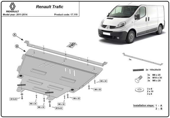 Acél motor, kapcsolószekrény, hűtő védőlemez Renault Trafic