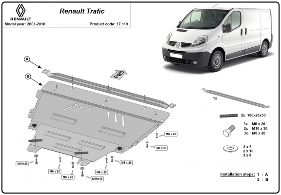 Acél motor, kapcsolószekrény, hűtő védőlemez Renault Trafic