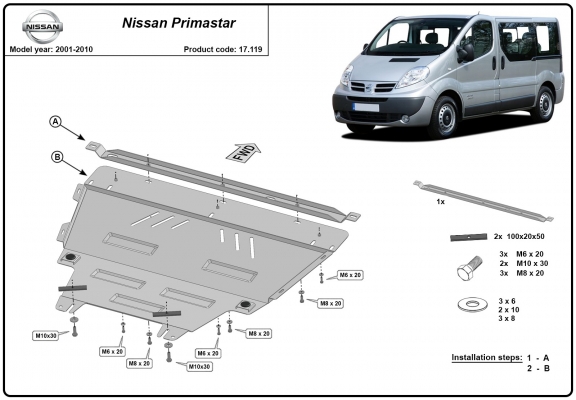 Acél motor, kapcsolószekrény, hűtő védőlemez Nissan Primastar