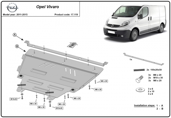 Acél motor, kapcsolószekrény, hűtő védőlemez Opel Vivaro