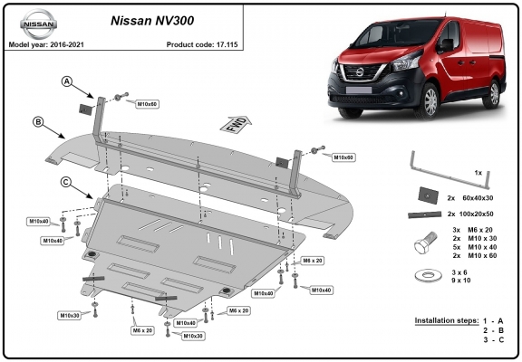 Acél motor, sebességváltó, hűtő, első lökhárító védőlemez Nissan NV300