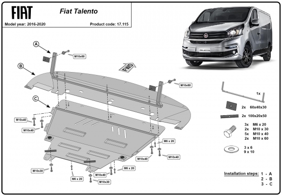 Acél motor, sebességváltó, hűtő, első lökhárító védőlemez Fiat Talento