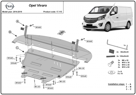 Acél motor, sebességváltó, hűtő, első lökhárító védőlemez Opel Vivaro