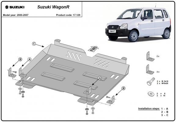 Acél motor, kapcsolószekrény védőlemez Suzuki Wagon R+