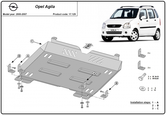Acél motor, kapcsolószekrény védőlemez Opel Agila (H00)