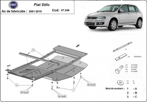 Acél motor, kapcsolószekrény védőlemez Fiat Stilo
