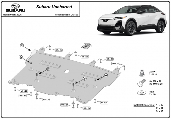 Acél motor, sebességváltó, hűtő, első lökhárító védőlemez Subaru Uncharted
