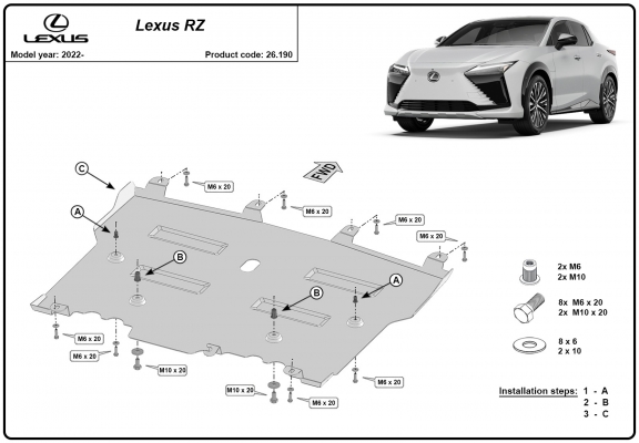 Acél motor, sebességváltó, hűtő, első lökhárító védőlemez Lexus RZ