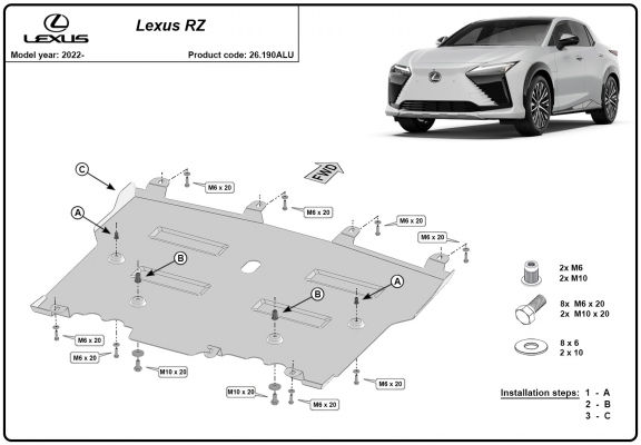 Alumínium motor, sebességváltó, hűtő, első lökhárító védőlemez Lexus RZ