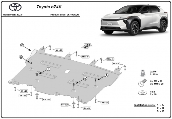 Alumínium motor, sebességváltó, hűtő, első lökhárító védőlemez Toyota BZ4X