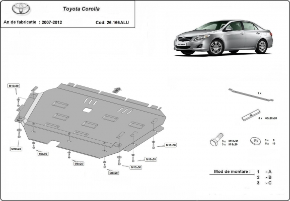 Alumínium motor, sebességváltó, hűtő, első lökhárító védőlemez Toyota Corolla