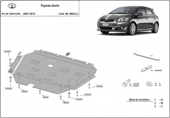 Alumínium motor, sebességváltó, hűtő, első lökhárító védőlemez Toyota Auris