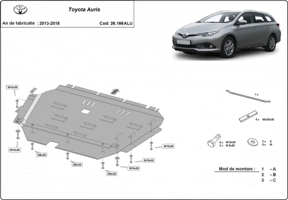 Alumínium motor, sebességváltó, hűtő, első lökhárító védőlemez Toyota Auris
