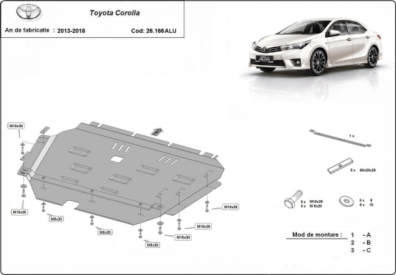 Alumínium motor, sebességváltó, hűtő, első lökhárító védőlemez Toyota Corolla