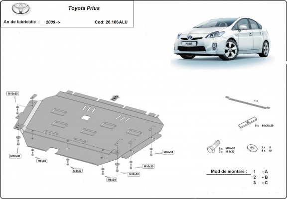 Alumínium motor, sebességváltó, hűtő, első lökhárító védőlemez Toyota Prius