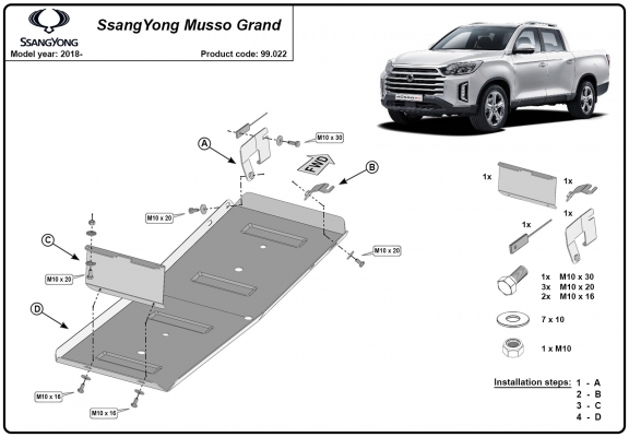 Acél üzemanyagtartály védőlemez Ssangyong Musso Grand