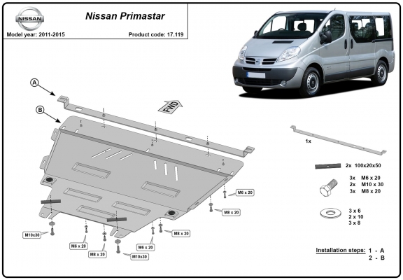 Acél motor, kapcsolószekrény, hűtő védőlemez Nissan Primastar