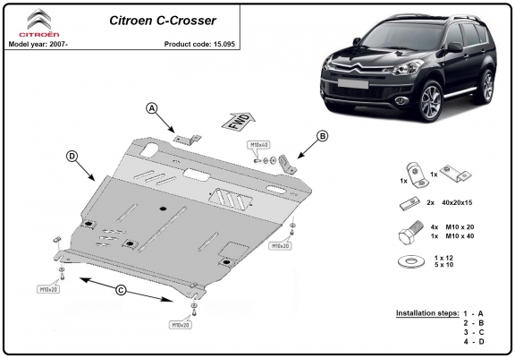Acél motor, kapcsolószekrény, hűtő védőlemez Citroen C - Crosser