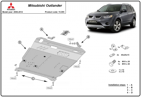 Acél kapcsolószekrény, hűtő védőlemez Mitsubishi Outlander