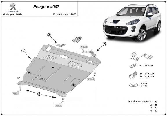 Acél motor, kapcsolószekrény, hűtő védőlemez Peugeot 4007