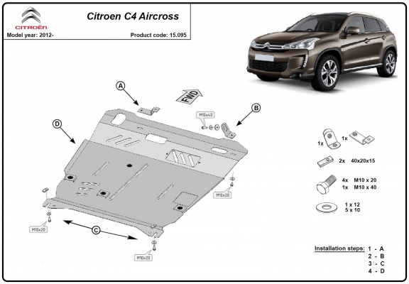 Acél motor, kapcsolószekrény, hűtő védőlemez Citroen C4 Aircross