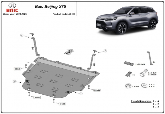 Acél motor, kapcsolószekrény, hűtő védőlemez Baic Beijing X75