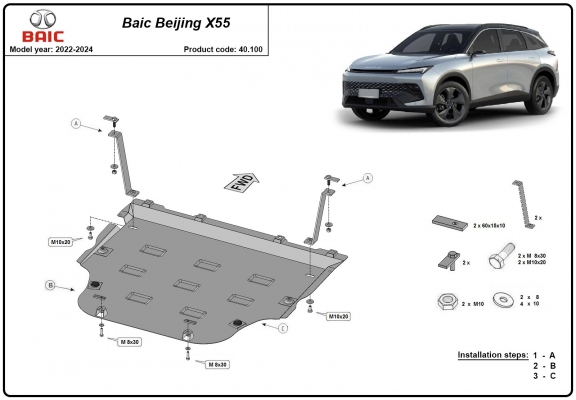 Acél motor, kapcsolószekrény, hűtő védőlemez Baic Beijing X55