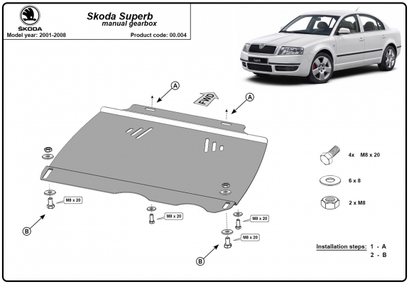 Acél kapcsolószekrény védőlemez Skoda Superb - Kézi váltós