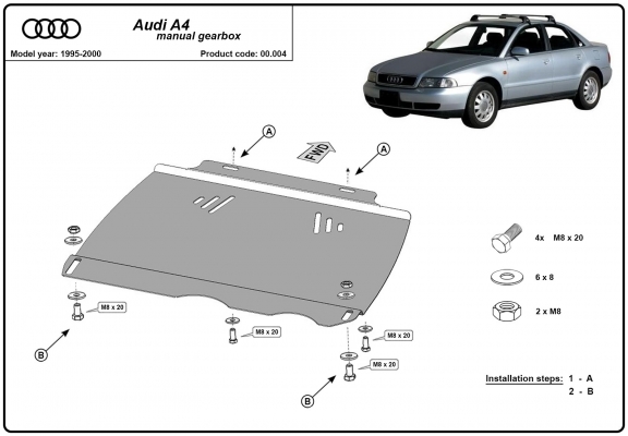 Acél kapcsolószekrény védőlemez Audi A4 B5 - Kézi váltós