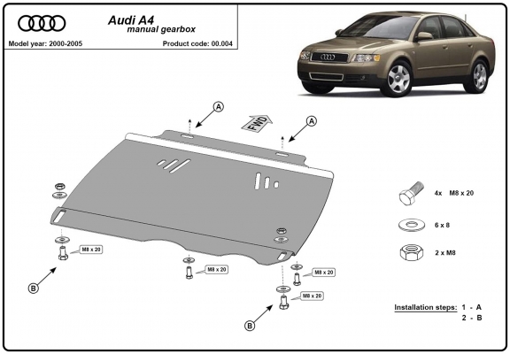 Acél kapcsolószekrény védőlemez Audi A4 B6 - Kézi váltós