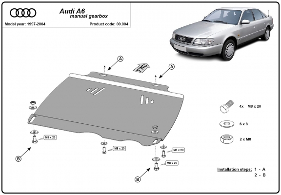 Acél kapcsolószekrény védőlemez Audi A6 - kézi sebességváltó