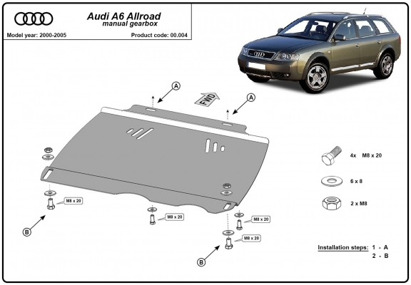 Acél kapcsolószekrény védőlemez Audi Allroad - Kézi váltós