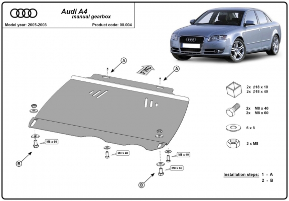 Acél kapcsolószekrény védőlemez Audi A4 B7- Kézi váltós