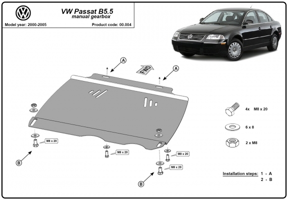 Acél kapcsolószekrény védőlemez VW Passat B5, B5.5 - Kézi váltós