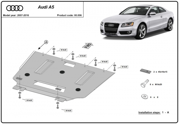 Acél kapcsolószekrény védőlemez Audi A5