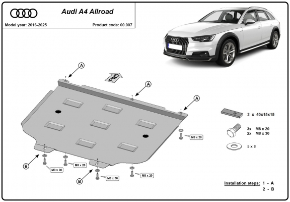 Acél kapcsolószekrény védőlemez Audi A4 B9 All Road