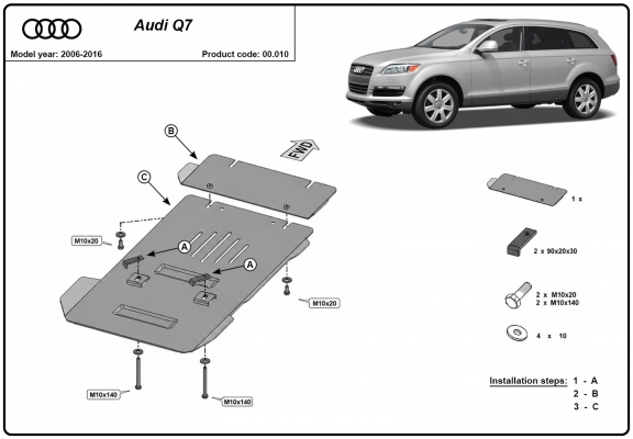 Acél kapcsolószekrény védőlemez Audi Q7