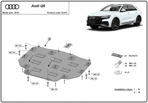 Acél motor, kapcsolószekrény védőlemez Audi Q8