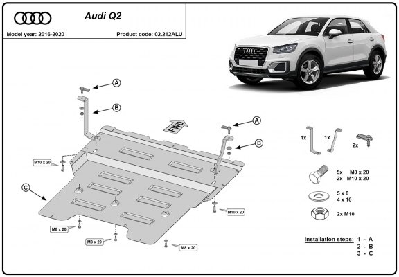 Alumínium motor, sebességváltó, hűtő, első lökhárító védőlemez Audi Q2