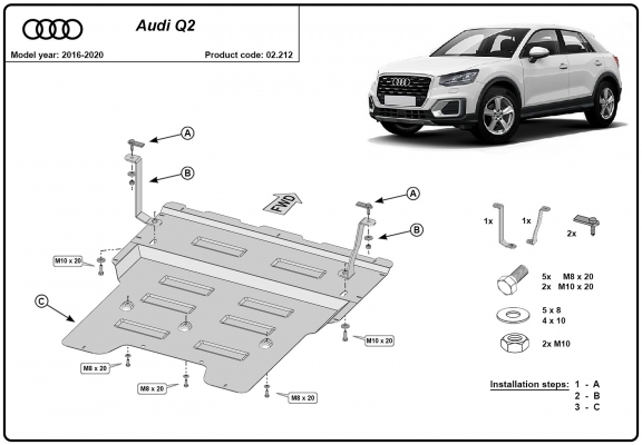 Acél motor, kapcsolószekrény, hűtő védőlemez Audi Q2
