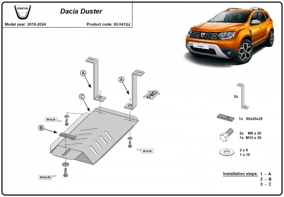Acél hátsó differenciálmű védőlemez - RWD Dacia Duster